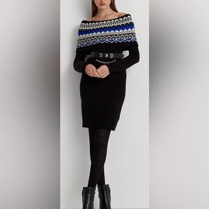 NWT LAUREN BY RALPH LAUREN Fair Isle Off-the-Shoulder Sweater Dress Large